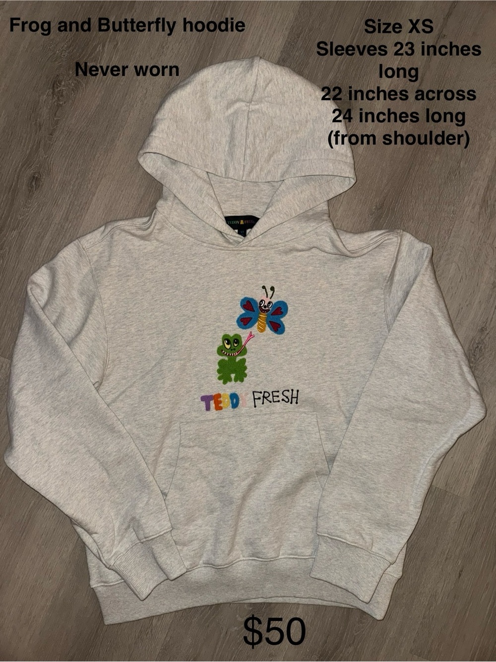 Teddy Fresh Heather Gray Frog & Butterfly Hoodie